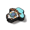 Gnome with Cowboy Hat Teal Flower Leopard Print Silicone Focal Beads SIL-G011-21M-2