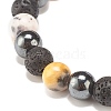 Natural White Jade & Lava Rock & Synthetic Hematite Round Beaded Stretch Bracelet BJEW-JB07972-03-5