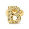 Letter Brass Micro Pave Clear Cubic Zirconia Open Cuff Ring for Women RJEW-N046-03B-G-2