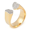 Heart Brass Micro Pave Clear Cubic Zirconia Open Cuff Ring for Women X-RJEW-Q819-20G-1