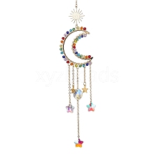 Glass Beads Wrapped Brass Moon Pendant Decooration HJEW-JM01607