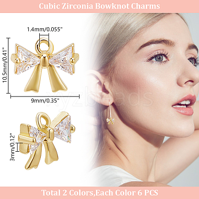 12Pcs 2 Colors Rack Plating Brass Micro Pave Cubic Zirconia Pendants KK-HY0003-89-1