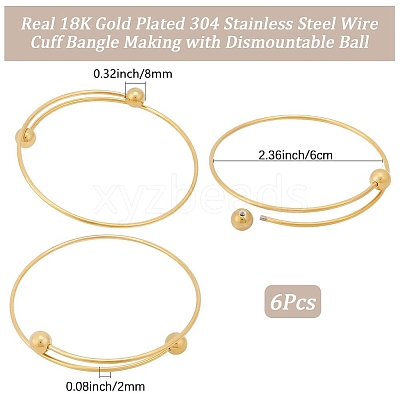6Pcs Adjustable 304 Stainless Steel Wire Cuff Bangle Making MAK-BBC0001-24B-G-1