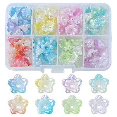 120Pcs 8 Colors UV Plating Iridescent Acrylic Bead Caps OACR-FS0001-64-1