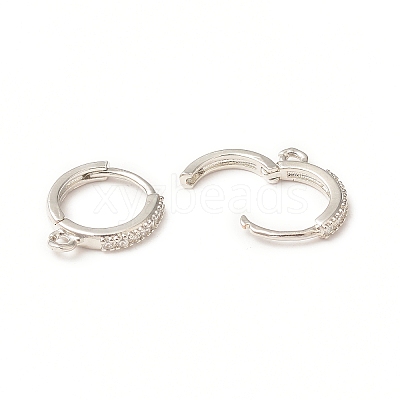 Brass Micro Pave Clear Cubic Zirconia Hoop Earring Findings KK-C018-01B-P-1