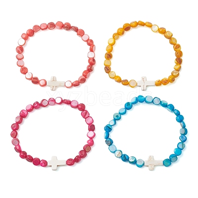 Dyed Natural Freshwater Shell Beads Stretch Bracelets BJEW-JB13397-1