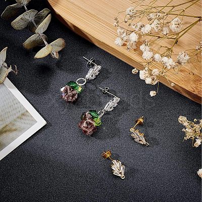 6 Pairs 2 Colors Brass Micro Pave Cubic Zirconia Stud Earring Findings with Loops KK-NB0002-51-1