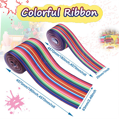 2 Rolls 2 Style Stripe Pattern Printed Polyester Grosgrain Ribbon OCOR-TA0001-38A-1