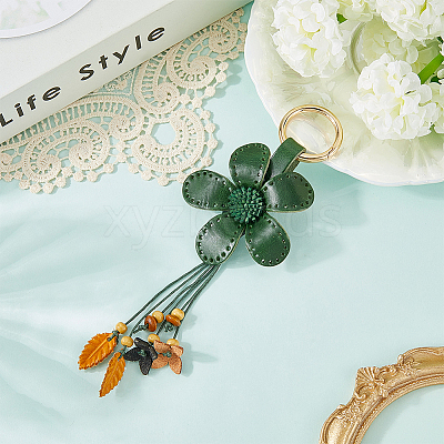 Leather and Alloy Keychain HJEW-WH20022-04B-10-1