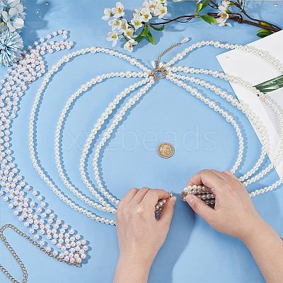 2Pcs 2 Styles Multi Layered ABS Plastic Pearl Beaded Chain Belts AJEW-FG0004-01-1
