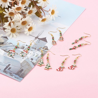 Christmas Theme Alloy Enamel Dangle Earrings EJEW-JE04511-1