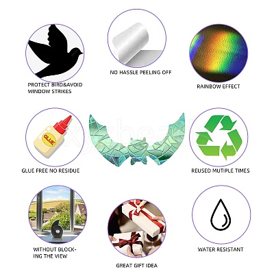 2PCS 2 Styles PVC Stickers Colorful Window Stickers 3D Laser Bat Static Glass Window Stickers JX825A-1