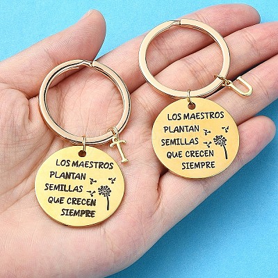 201 Stainless Steel & Brass Letter Keychain KEYC-YW00095-01-1