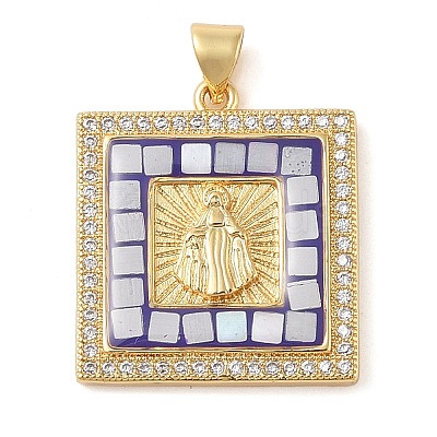 Brass & Shell & Clear Cubic Zirconia Pendants KK-I712-11G-01-1