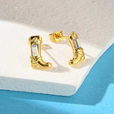 Brass Micro Pave Cubic Zirconia Stud Earrings For Women EJEW-B111-01G-01-1