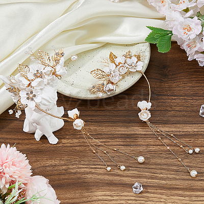 2Pcs 2 Styles Flower Crystal Rhinestone & Plastic Pearl Cuff Earrings EJEW-FH0001-13G-1