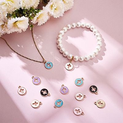 80Pcs Light Gold Plated Alloy Enamel Pendants ENAM-ME0001-09-1