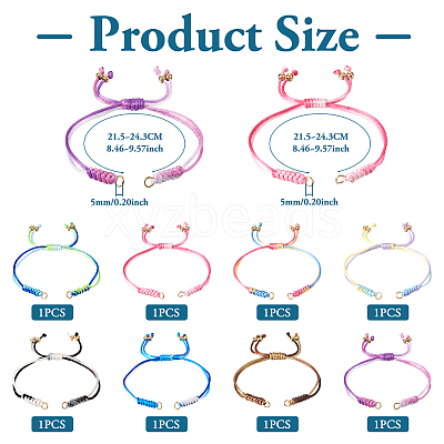 8Pcs 8 Colors Gradient Color Adjustable Braided Segment Dyed Nylon Bracelets AJEW-TA0001-31-1