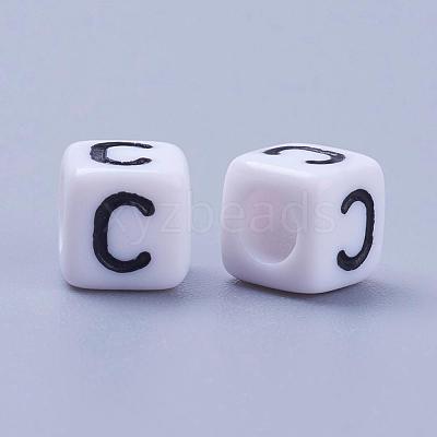 Letter C Cube White Acrylic Beads X-PL37C9308-C-1