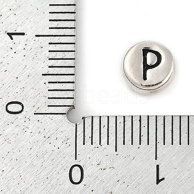 925 Sterling Silver Flat Round with Letter Beads STER-G044-01AS-P-1