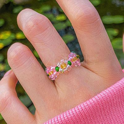 Glass Beaded Stretch Finger Rings for Women FS-WG76F8F-06-1
