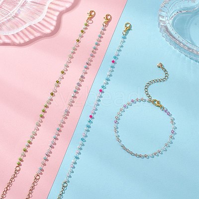 Round Handmade Glass Beaded Link Chain Bracelets for Women BJEW-JB13394-1
