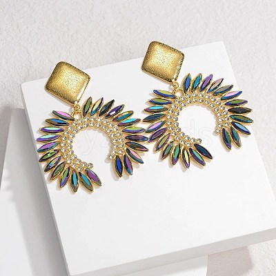 304 Stainless Steel Glass Dangle Stud Earrings EJEW-M095-12G-01-1