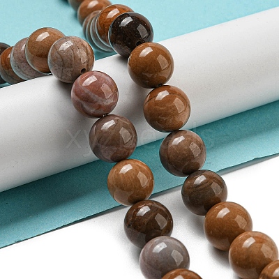 Natural Petrified Wood Round Bead Strands G-F266-08-12mm-1