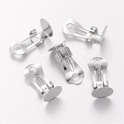 Nickel Free Platinum Color Brass Clip-on Earring Base Blank Settings X-KK-H168-N-NF-1