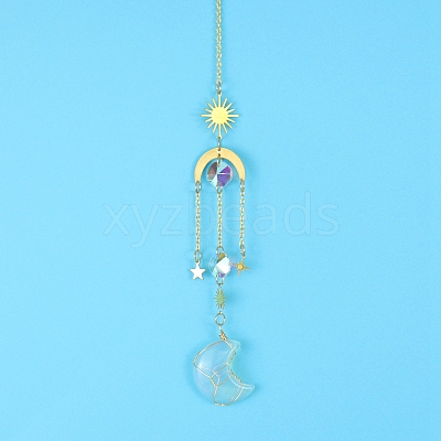 Opalite Moon Sun Catcher Hanging Ornaments HJEW-PW0002-11B-1