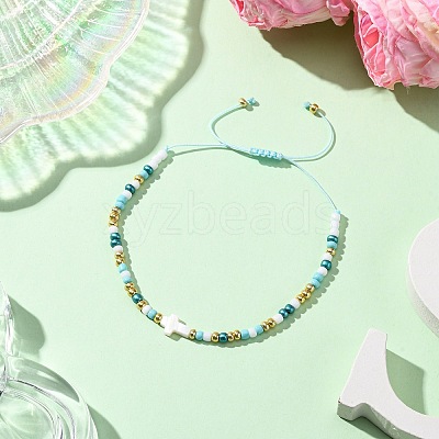 Natural Freshwater Shell & Glass Seed Beads Braided Bead Bracelets for Women BJEW-JB12362-04-1