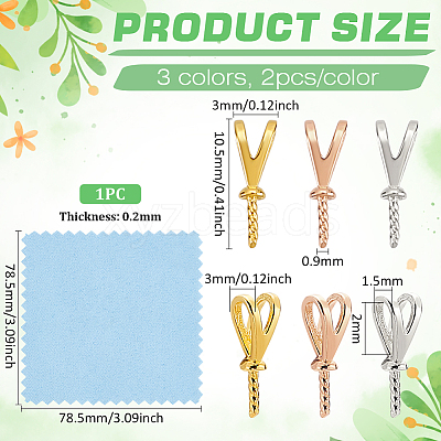 6Pcs 3 Colors Sterling Silver Peg Bails Pendants STER-BC0002-73-1