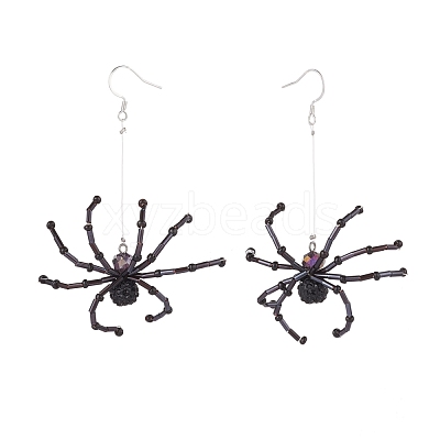 Glass Seed Braided Spider Long Dangle Earrings EJEW-TA00085-1