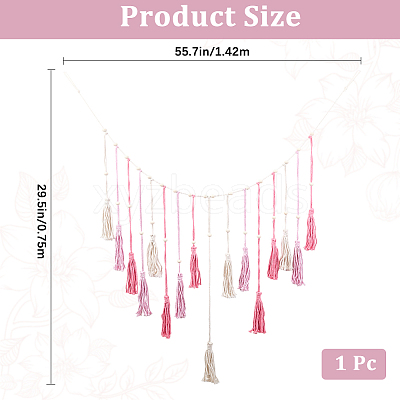 Bohemian Hand-woven Cotton Rope Tassel with Wood Beads Wall Hanging Ornaments FIND-WH20019-136A-02-1