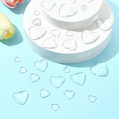 48Pcs 6 Styles Transparent Heart Glass Cabochons GGLA-FS0001-07-1