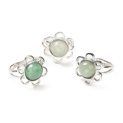 Natural Green Aventurine Adjustable Rings RJEW-P043-01P-17-1