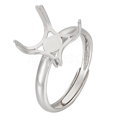 1Pc Adjustable Rhodium Plated 925 Sterling Silver Ring Findings STER-BC0002-38P-1
