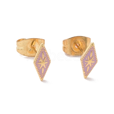 Enamel Rhombus with Star Stud Earrings with 316L Surgical Stainless Steel Pins EJEW-P204-02G-01-1