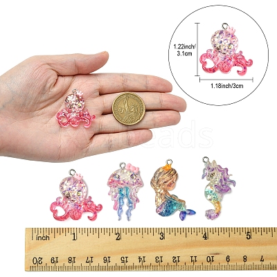 8Pcs 4 Styles Ocean Theme Transparent Resin Pendants CRES-FS0001-17-1