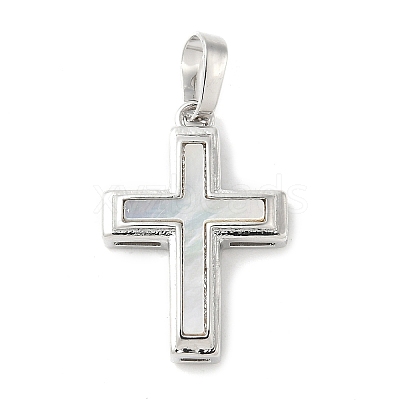 Brass Pave Natural White Shell Pendants KK-S522-01C-P-1