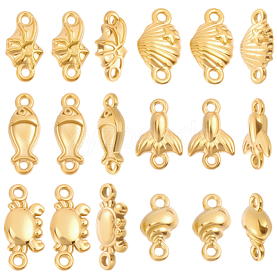 48Pcs 6 Styles Ocean Marine Organism 304 Stainless Steel Links Connector Charms STAS-BBC0010-79-1