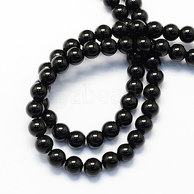 Round Natural Dyed & Heated Black Onyx Stone Beads Strands X-G-S119-6mm-1