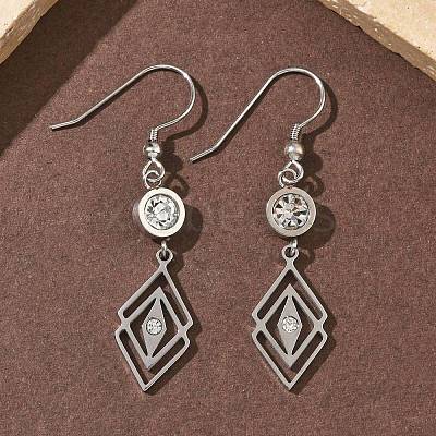 304 Stainless Steel Rhombus Dangle Earrings Hand Polished EJEW-Z129-12G-01-1