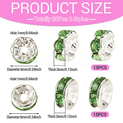 30Pcs 2 Colors Brass Rhinestone Spacer Beads RB-TA0001-29E-1