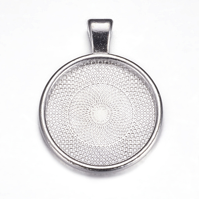 Flat Round Alloy Pendant Cabochon Settings PALLOY-A15654-N-1