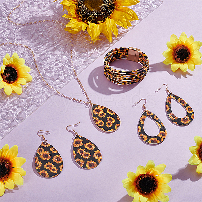 Leopard Print Alloy Pendant Necklaces & Earrings & Bracelet Sets SJEW-WH0020-03A-1