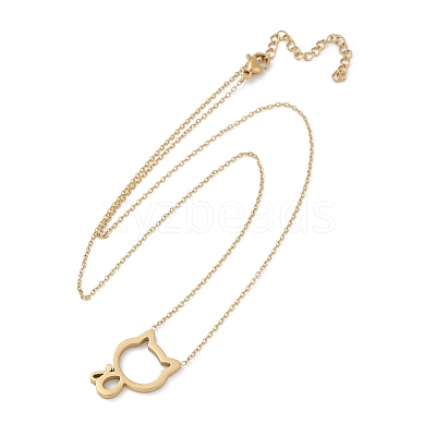 304 Stainless Steel Cat Outline Pendant Necklaces for Women NJEW-F339-03G-1