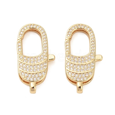 Oval Brass Micro Pave Clear Cubic Zirconia Lobster Claw Clasps KK-I354-01G-04-1