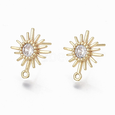 Brass Micro Clear Cubic Zirconia Stud Earring Findings KK-R132-064-NF-1