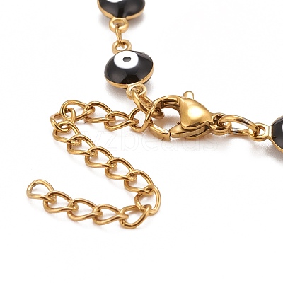 Enamel Oval with Evil Eye Link Chains Bracelet BJEW-P271-04G-03-1